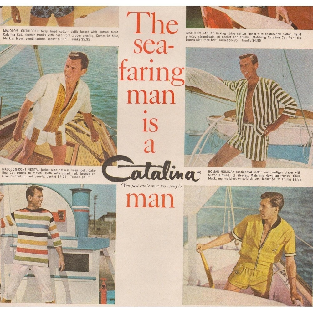 Vintage 1960 Catalina‎ Boating Swimwear Mid Century Men's Beach Fashion Print Ad
